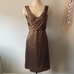 Vintage Oblique Polka Dot Infinity Midi Satin Wrap Dress 90s Y2K Brown White